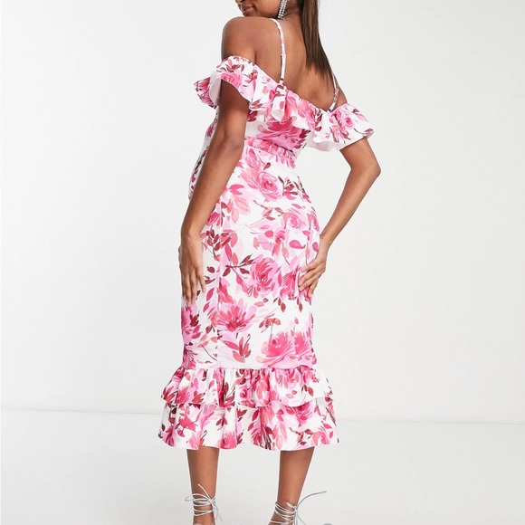 ASOS DESIGN Maternity ruffle midi dress pink floral print US 12 NWT NEVER WORN - Picture 4 of 7